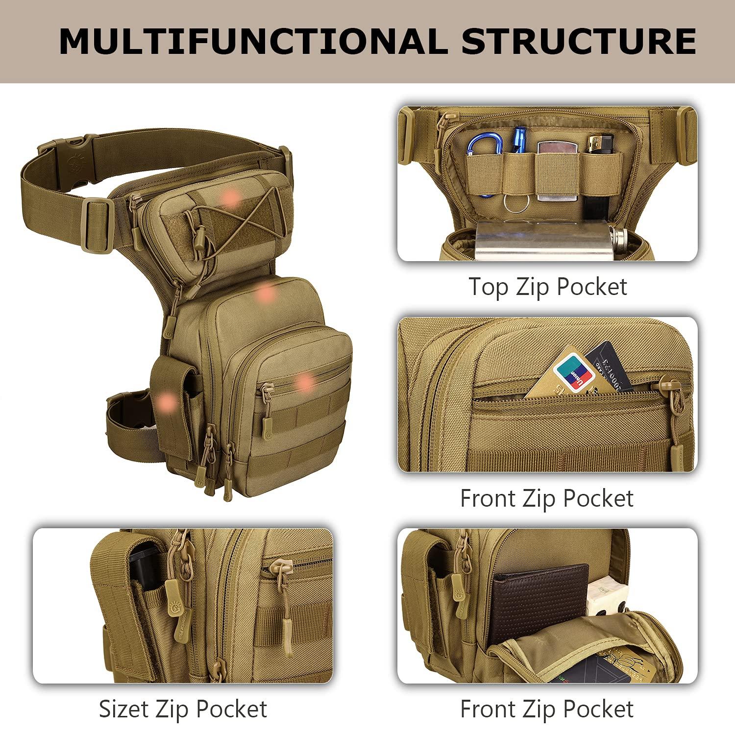 SunForMorning SunForMorning Tactical Drop Leg Bag Military Tool Gear Fanny Thigh Pack Molle Utility Airsoft Motorcycle Cycling Waist Gear Pouch (1 Patch Included), Brown