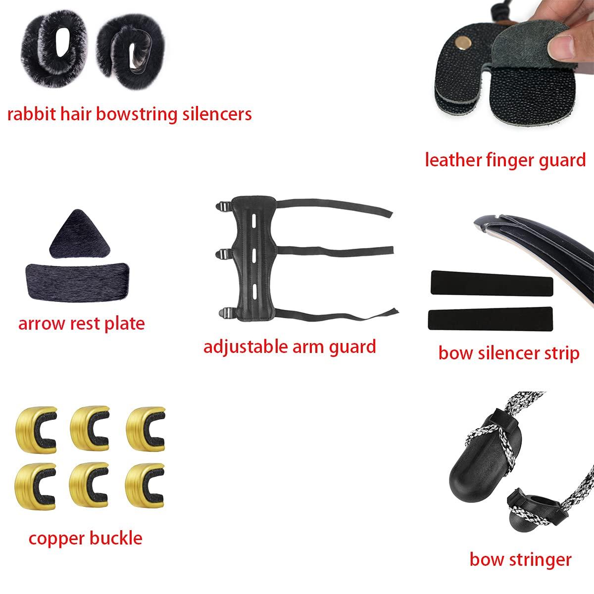 OBTOUTDOOR OBTOUTDOOR Black Hunter 58\" Triangle Traditional Longbow for Adults 20-40lbs Right Hand Hunting Bow with Archery Accessories Target Shooting Bow (30lbs)