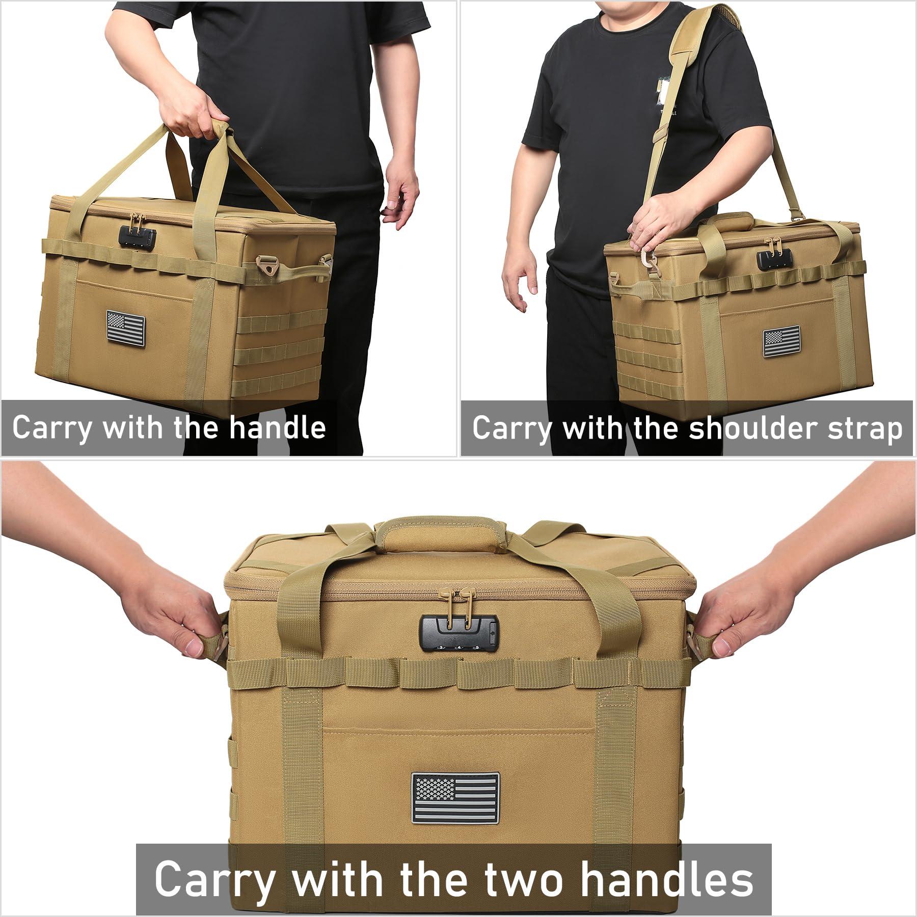 Lemubeane Lemubeane Tactical Camping Storage Bag - 38L Utility Tote Bag Organizer with Combination Lock and Shoulder Strap (Tan, 38L)