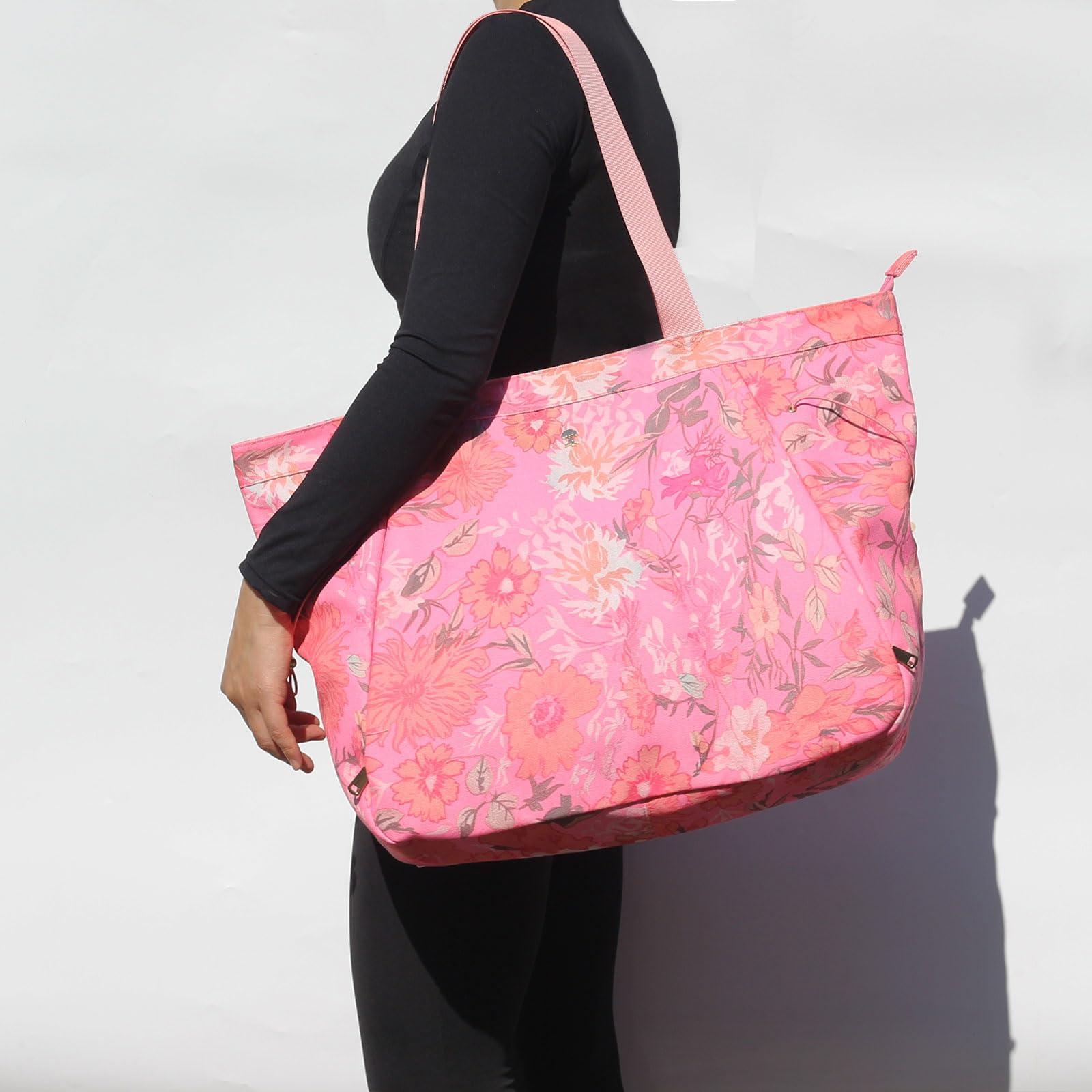 ESVAN ESVAN Yoga Tote Bag for Women Shoulder Bags Drawstring for Office Workout Travel Carryall Pilates Gym and Beach (Pink)