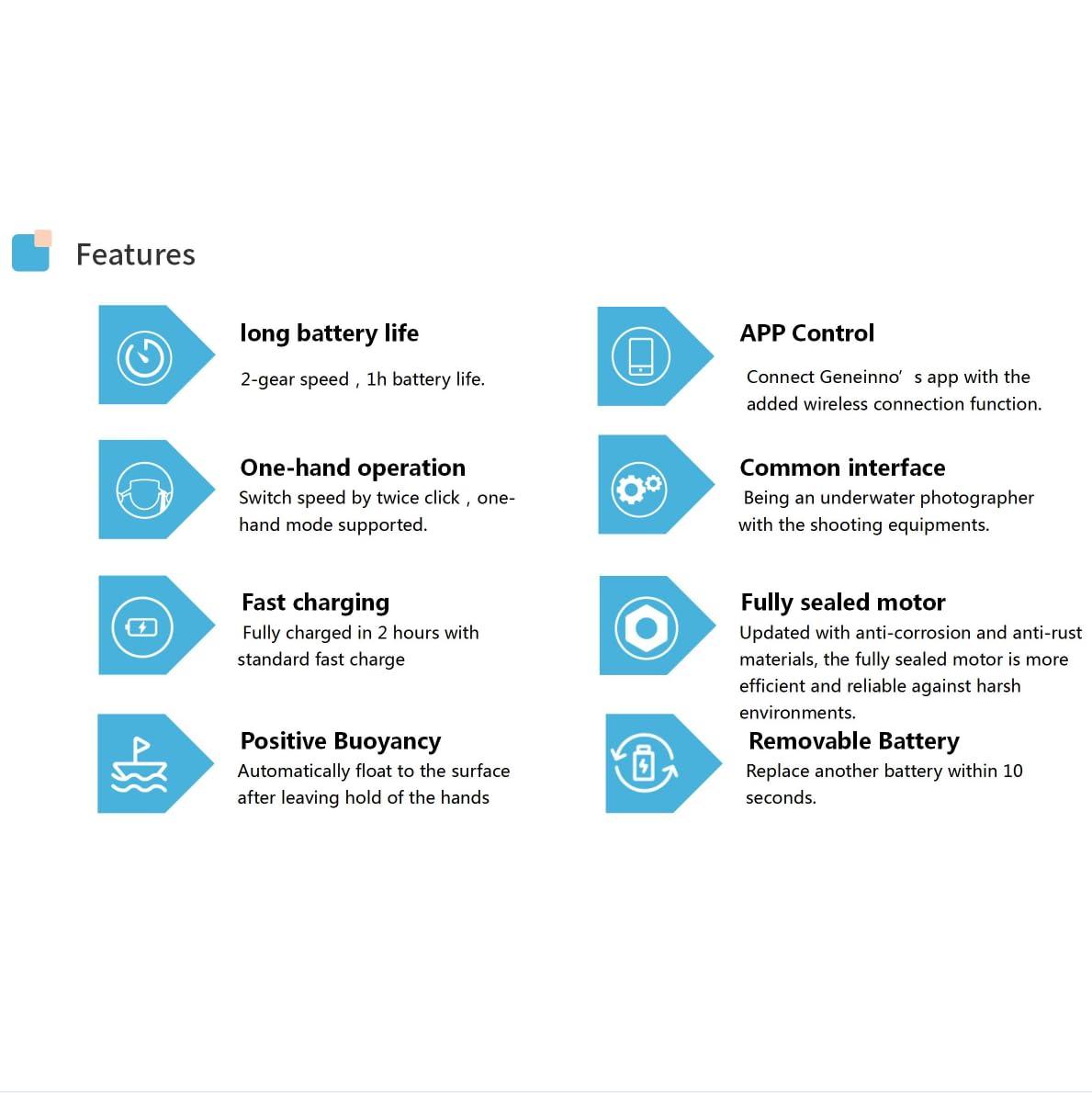 G GENEINNO G GENEINNO Underwater Sea Scooter 500W Electric Water Equipment, 1.8m/s Diving Scooter 60Mins Underwater Motor S1 Plus for Kids Adults Swimming Pool (Blue) (Yellow)