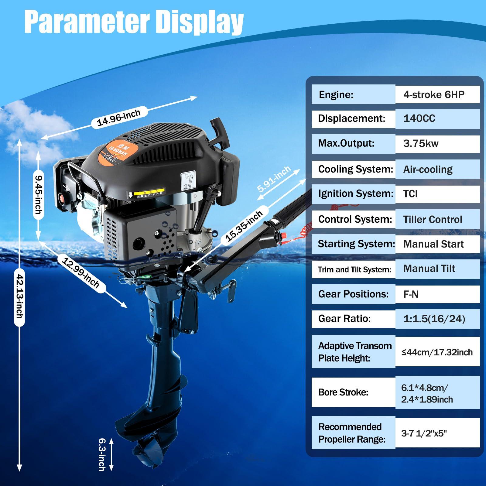 Gosangom 4 Stroke 6HP Heavy Duty Outboard Engine Marine Engine, Fishing Boat Engine with Air Cooling System.