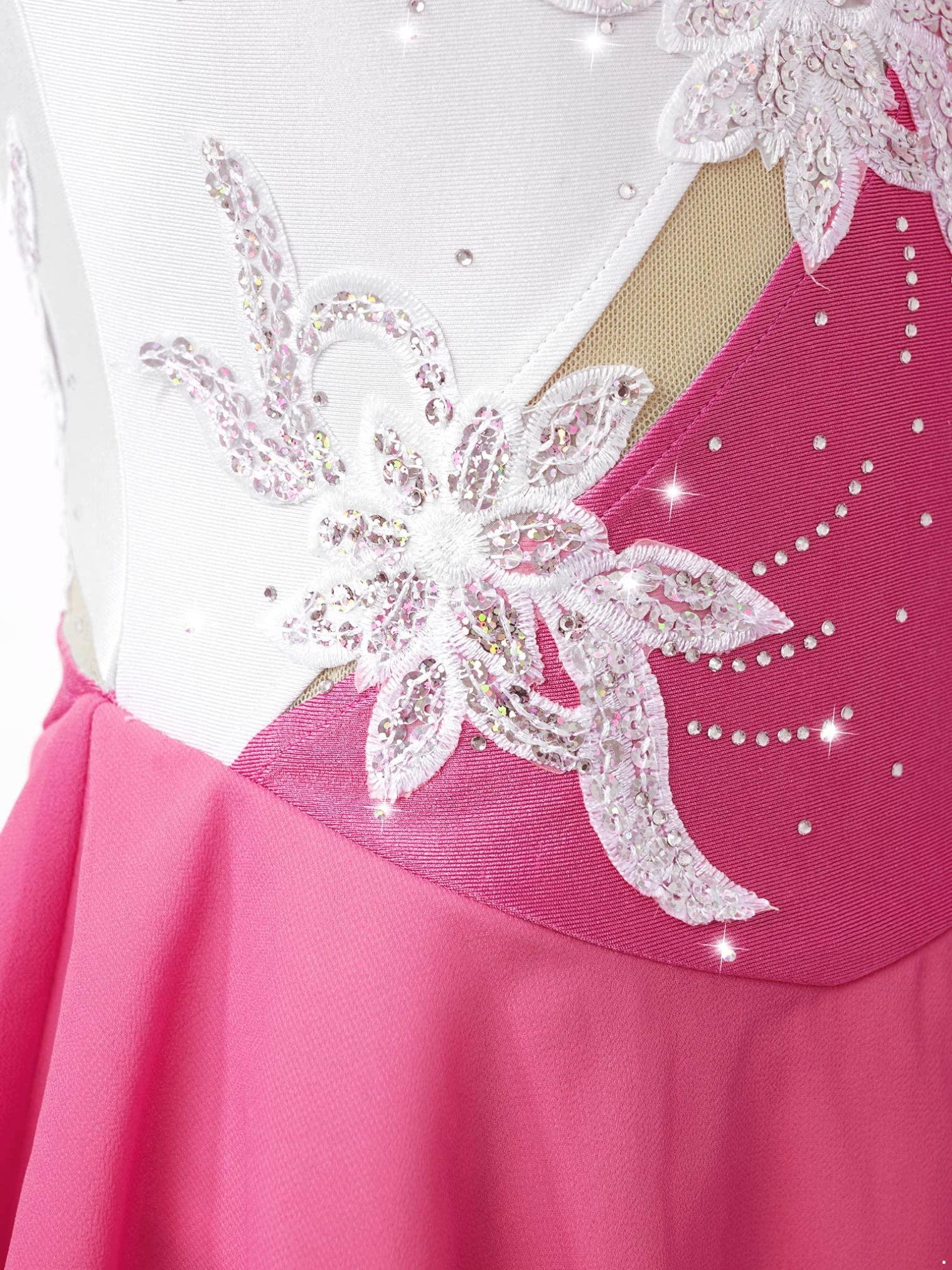 JEATHA JEATHA Kids Girls Shiny Rhinestone Ballet Costume Sleeveless Splice Ice Skating Skirt Gymnastic Leotard Dress Pink A 8