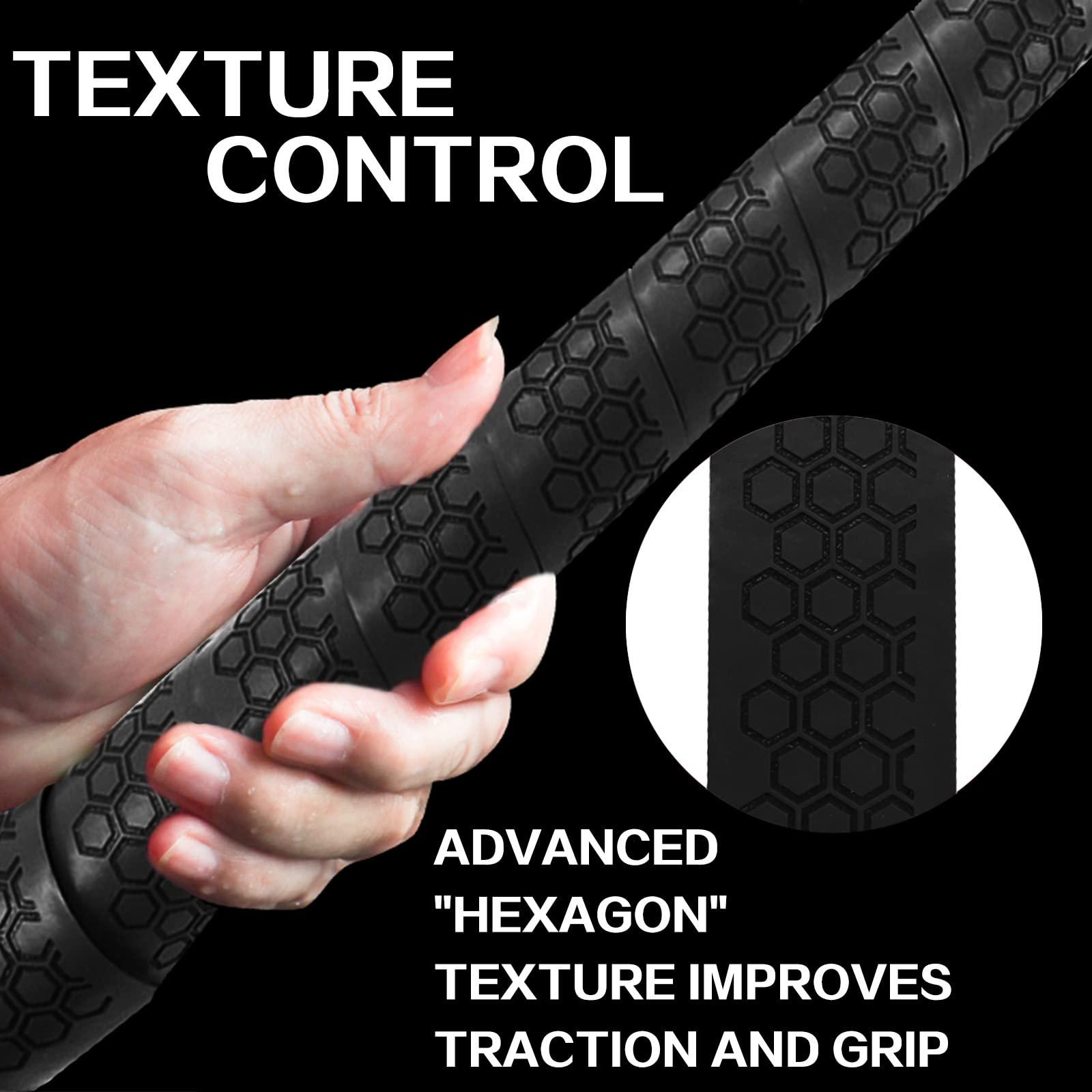 VEASAERS VEASAERS Bat Grip Tape Baseball Softball 2/4 Pack 40 inch 1.75mm Precut and Full Adhesive Back Pro Feel Soft Comfortable Tapes for Old Bats Handles (2 Pcs-Black Hexagon)