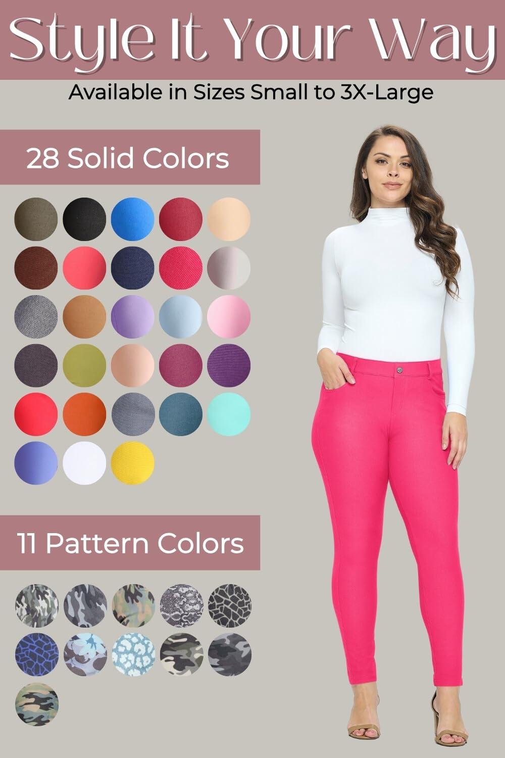 ICONOFLASH Women's 5 Pocket Stretchy Jeggings Pull On Skinny Fit Comfortable Jean Leggings Fuchsia Pink Size Small