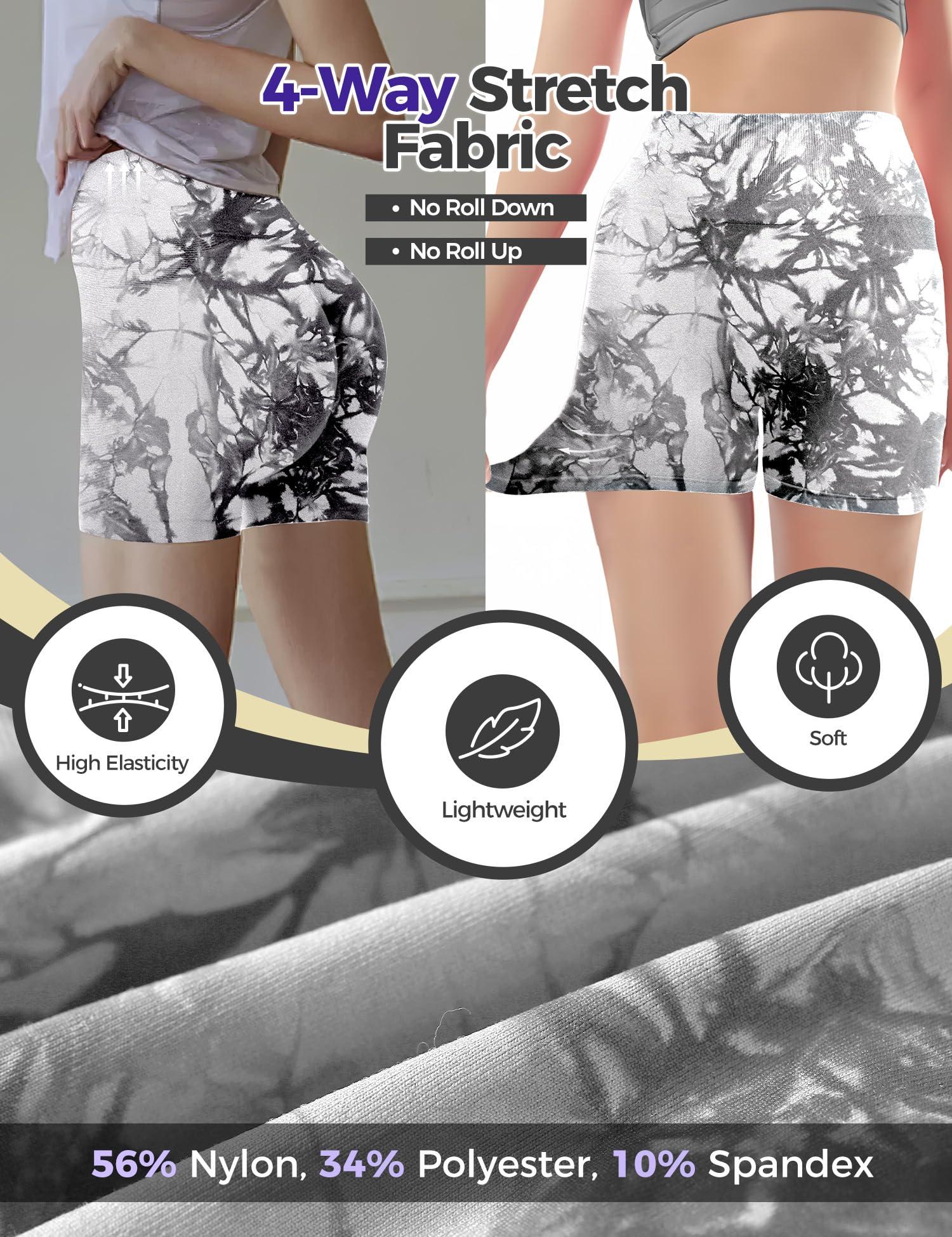 Buauty Gym Shorts Women Seamless Scrunch Butt Booty Lifting Workout Shorts High-Waisted Stretchy Yoga Leggings Athletic Shorts Pants for Squat Proof Contour Fitness Sport Running Biker White Tie Dye