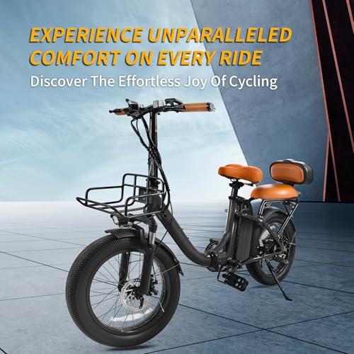KORNORGE KORNORGE Electric Bike for Adults, 20" Ultra Light Foldable Electric Bike, 20MPH, 7-Speed and Dual Shock Absorber with Rear Seat Cushion, Electric Cruiser Bike with Basket for Female Male