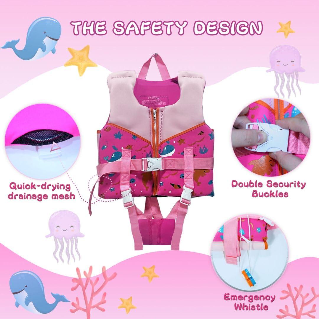Agicogeo Kids Swim Vests Pool Toddler for 24-64lbs/3-9 Years, Adjustable Swimming Jacket Floaties Aid for Children, Boys Girls Learn to Swim (Pink, M ((35-48 lbs/5-7 yrs))
