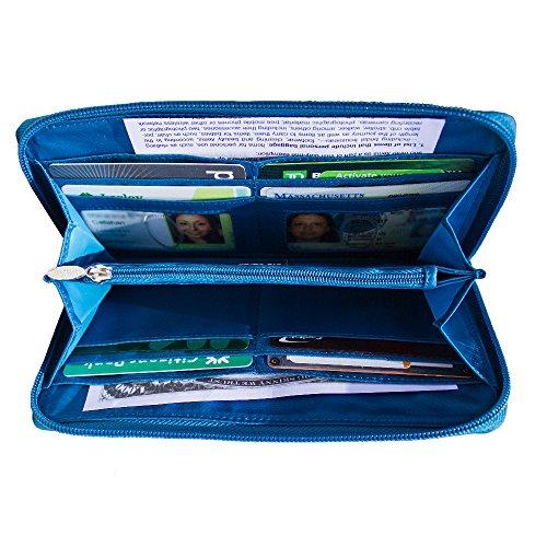 Big Skinny Big Skinny Women's Panther Leather Clutch Slim Wallet, Holds Up to 40 Cards, Ocean Blue