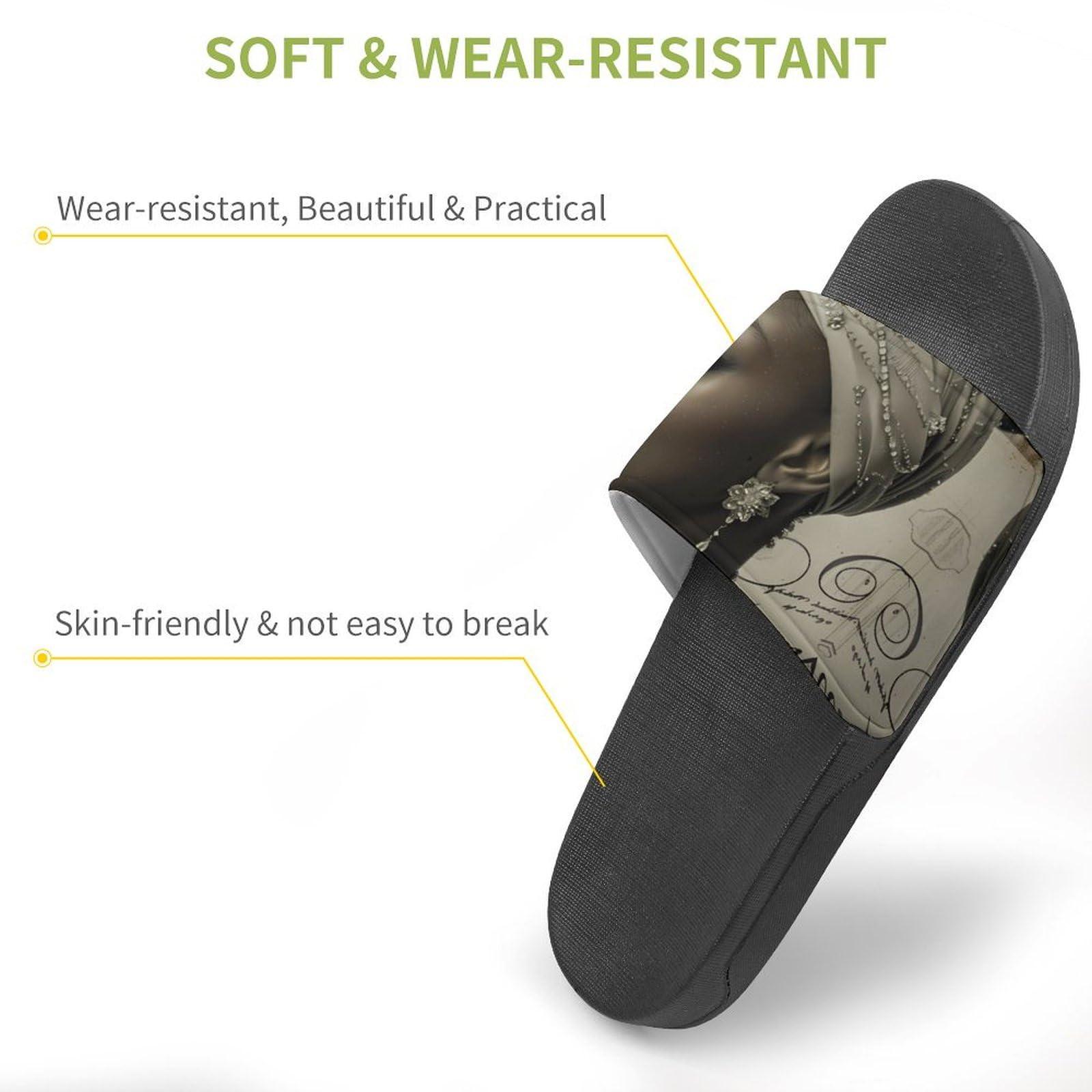 NineFit Basics African American Black And Silver Woman PVC Home Slippers Non-Slip Bathroom Slippers Durable Shower Shoes for Women Men 43 (265mm)