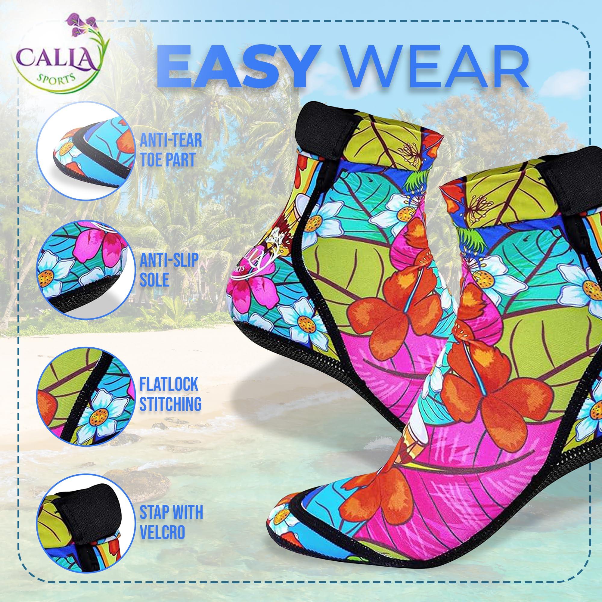 CallaSports CallaSports Neoprene Beach Socks - Water and Sand Socks for Men and Women (X-Large, Hawaiian Flowers)