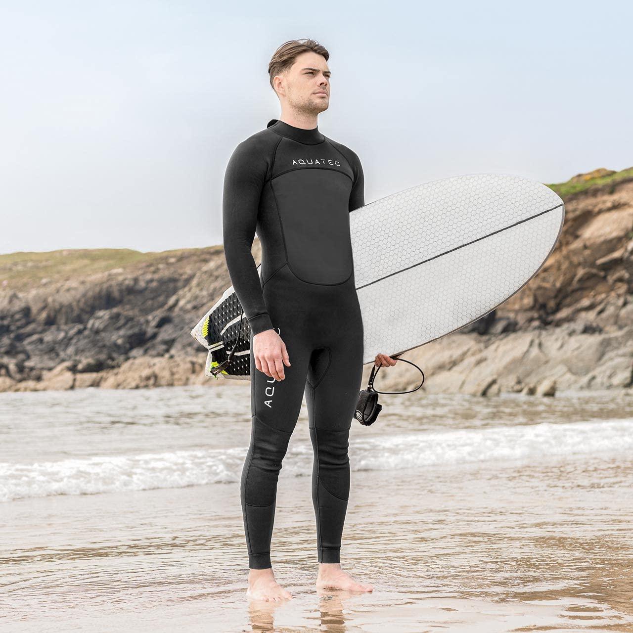 AQUATEC AquaTec Full Length Men\'s Wetsuits - 6 Size Options - 3X Thicknesses : 2mm, 3/2mm & 5/4mm - Swimming, Surfing, Diving Wetsuits for Men | Full Body Wetsuit (XS, 5/4mm Thickness)