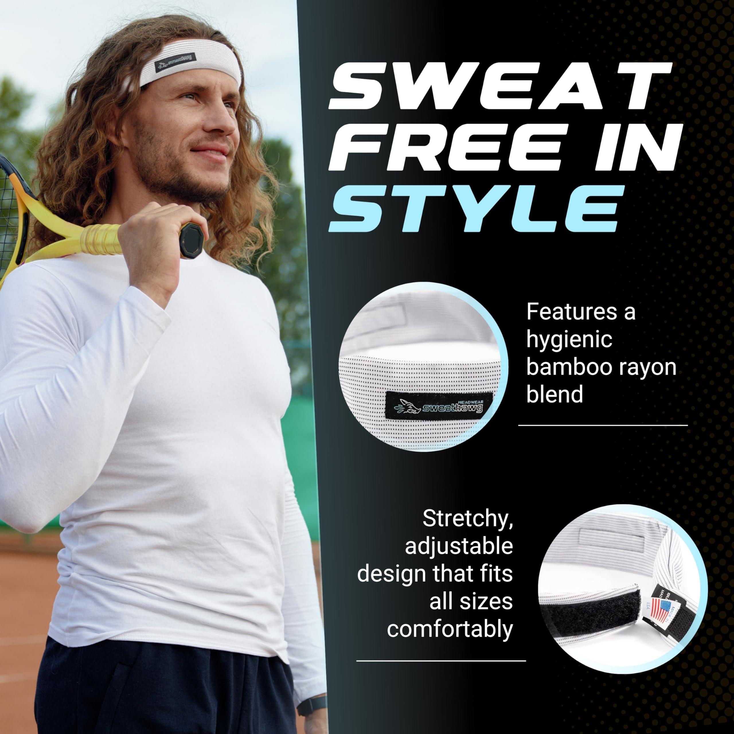 SweatHawg Headwear SweatHawg Double Absorbency Headband| Adjustable Sports Headband for Men & Women | Ultra-Wicking, Quick Drying and Cooling/Lightweight Sweat Control | Ideal for Work, Workouts, and Sports | White