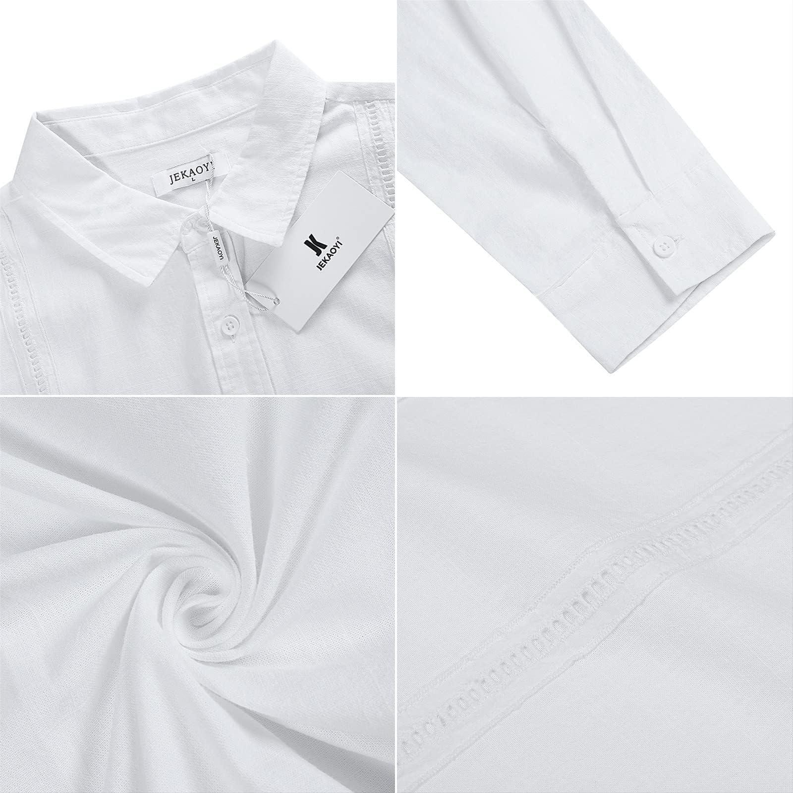 JEKAOYI JEKAOYI Button Down Linen Shirts for Men Casual Long Sleeve Regular Fit Cotton Beach Shirts with Pocket