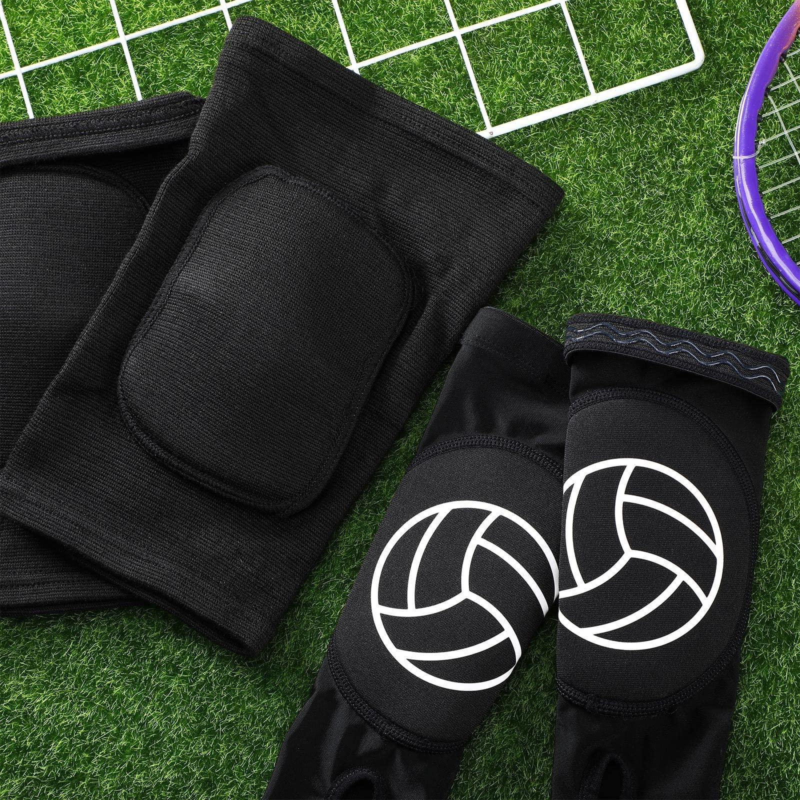 Hungdao Volleyball Knee Pads and Volleyball Arm Sleeves Volleyball Pad Volleyball Accessories Stuff Forearm Elbow Sleeve with Protection Pad Thumb Hole for Girl Women Teen Boy, Age 8-14 (Classic, 4 Pairs)