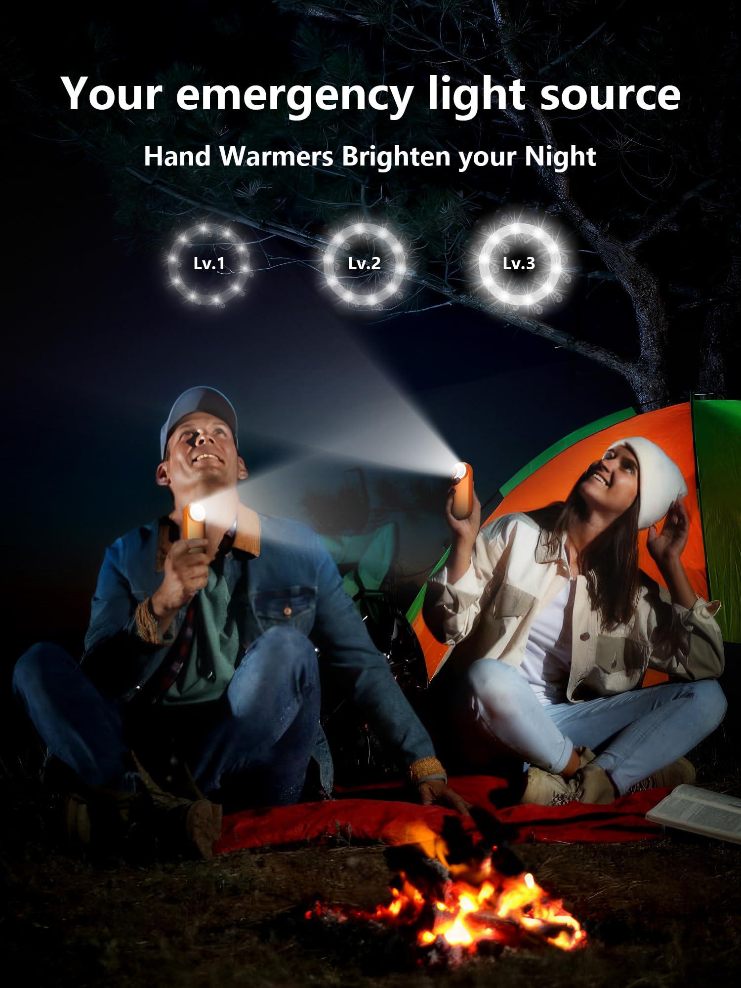 Shirble Hand Warmers Rechargeable,12000mAh Electric Hand Warmers with Light, 2 Pack Pocket Hot Hands Reusable Up to 20 Hours, Double Sided Heat Portable Heater for Hunting, Camping Gear, Stocking Stuffers