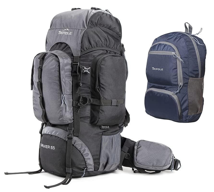 TriPole TriPole Walker 65 litres Rucksack with 20 Litre Foldable Day Pack | Internal Frame with Metal Rod | Rain Cover | Bottom Opening | Laptop Section (Black)