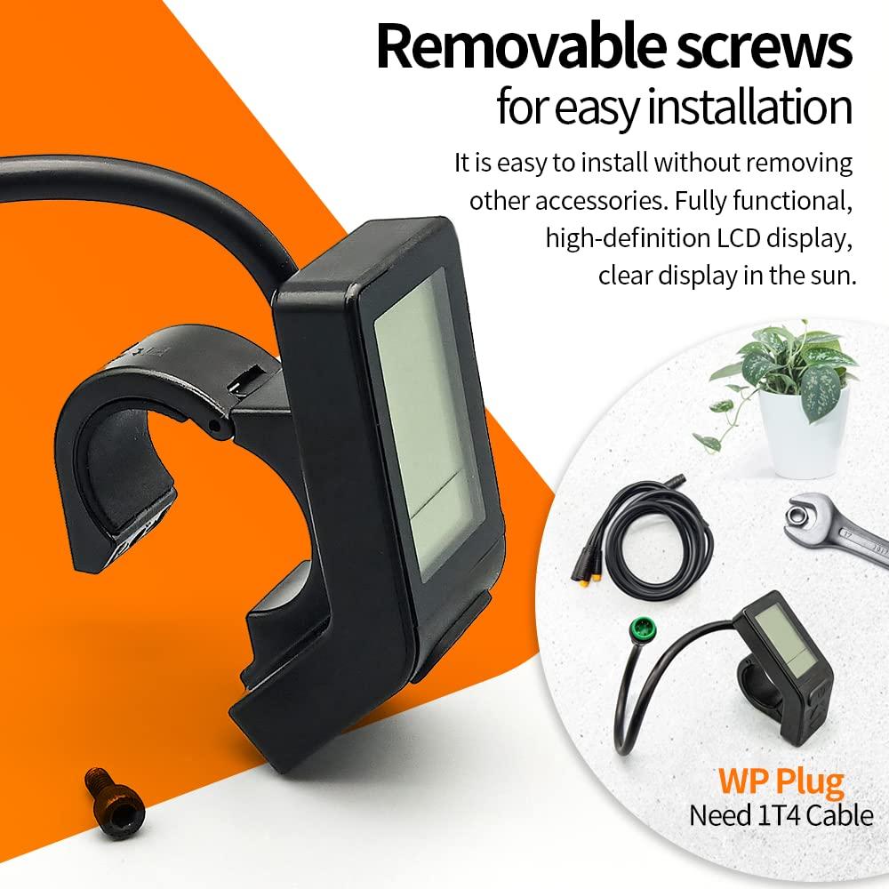 HUDAMZKY Ebike LCD Display Mini Meter KT-LCD4 Display Compatible 24V 36V 48V 52VKT Controller Electric Bike Conversion Kit (LCD4 Waterproof Plug)