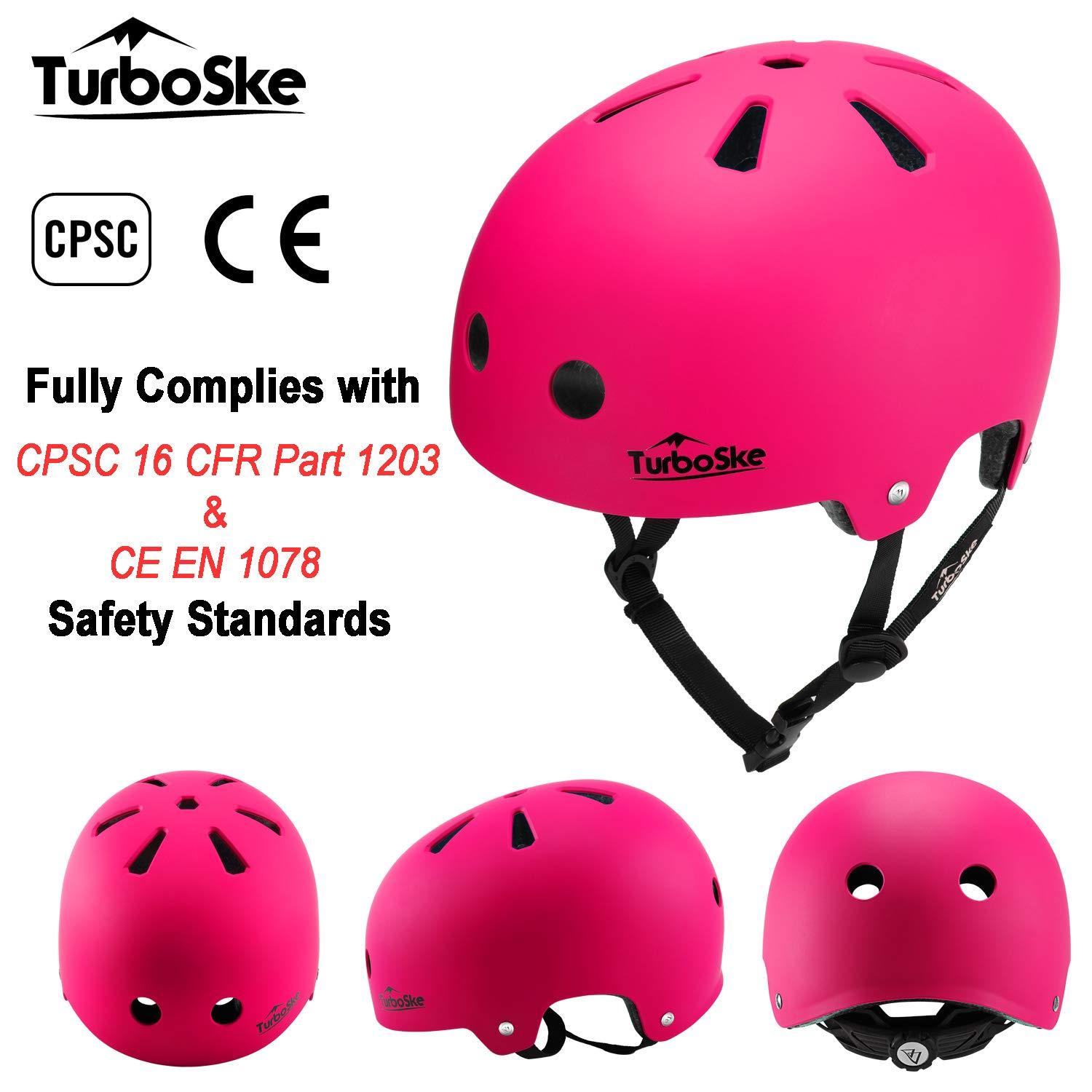 TurboSke TurboSke Skateboard Helmet, BMX Helmet, Multi-Sport Helmet, Bike Helmet for Kids, Youth, Men, Women (Pink, L/XL (22.8\"-24\"))