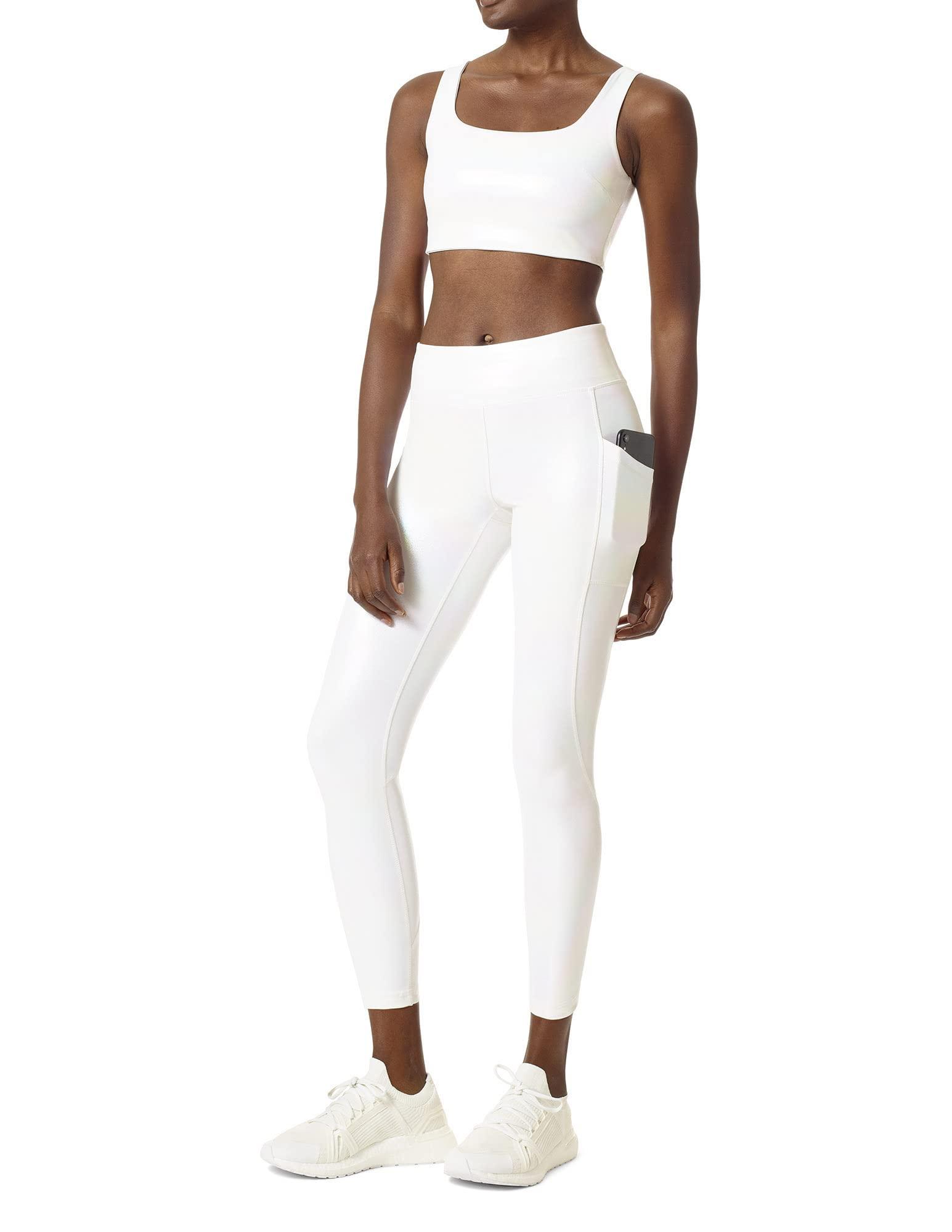 HUE HUE Women's Activewear Leggings with Pockets, Skimmer, Iridescent White, Medium