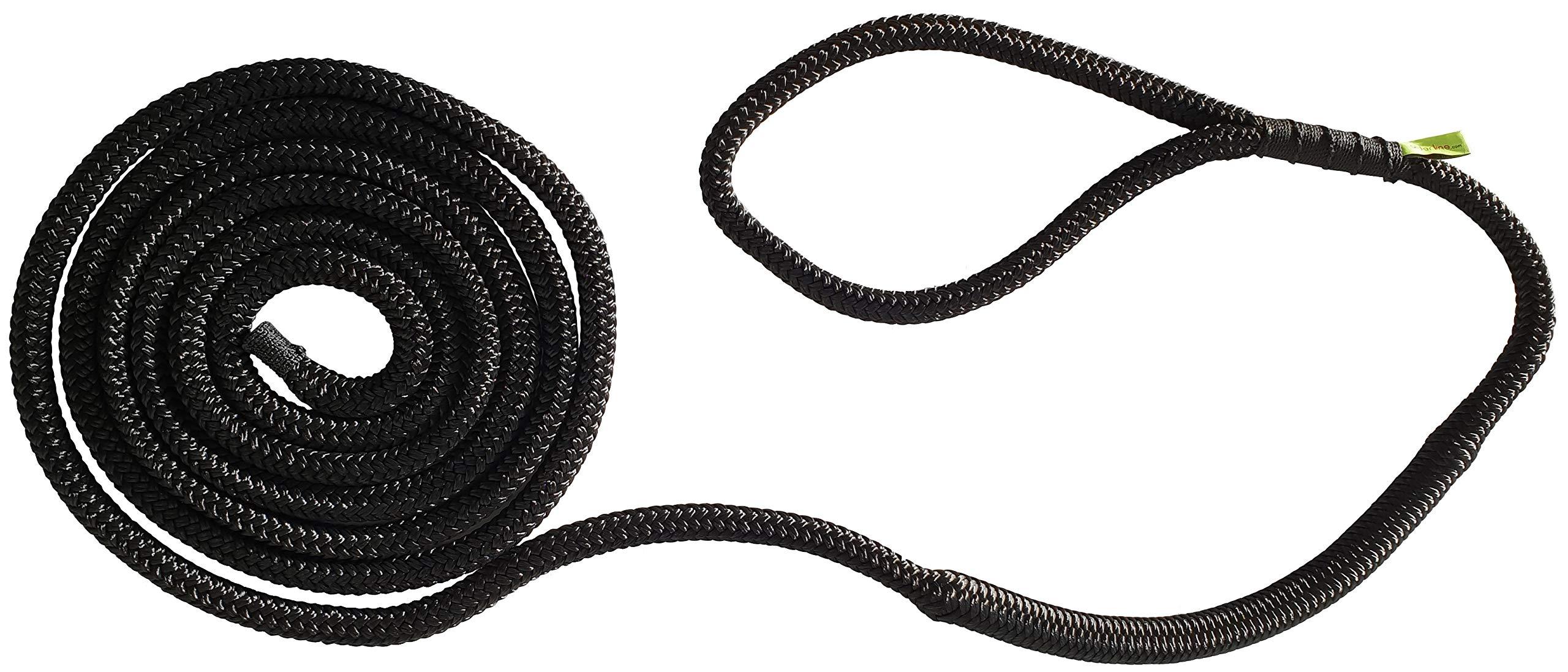 shockline shockline Dock Line with Integrated Shock Absorber, Double Braided, Polyester, Hand Spliced 12\" Eye, 5/8\" Inch x 35 Feet, Black