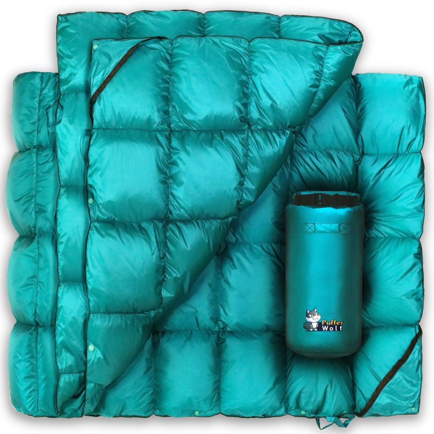 PUFFER WOLF PUFFER WOLF | Extra Large Double Insulated Outdoor Camping Blanket | 2X Puffy, Warm, Packable, Weatherproof, Durable, and Lightweight | Top Quilt for Hiking, Backpacking, Stadium Events, Picnic Use