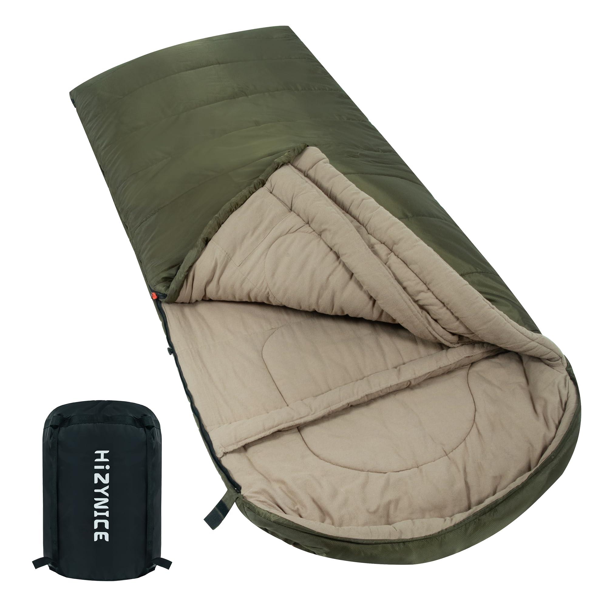 HiZYNICE HiZYNICE Winter Sleeping Bag for Adults Cold Weather Camping XXL Wide Long.20 Degree Green Right Zip.Free Compression Sack