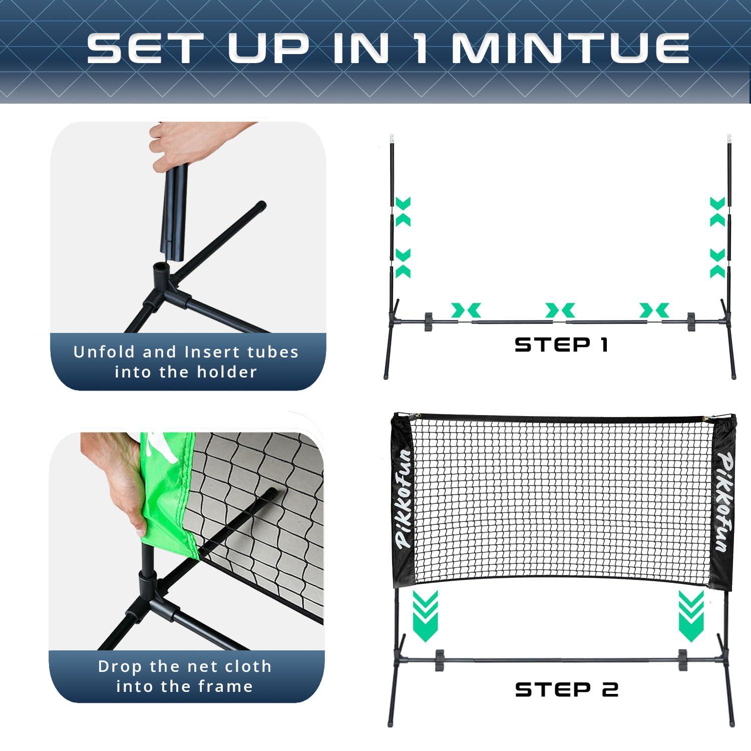 PIKKOFUN PIKKOFUN Small Mini Pickleball Net 5 ft - Portable Pickleball Dink Practice Net for Indoor and Outdoor, USAPA Regulation Height 3 ft., Quick Set Up Lightweight and Durable Design, Green Pickleball Net