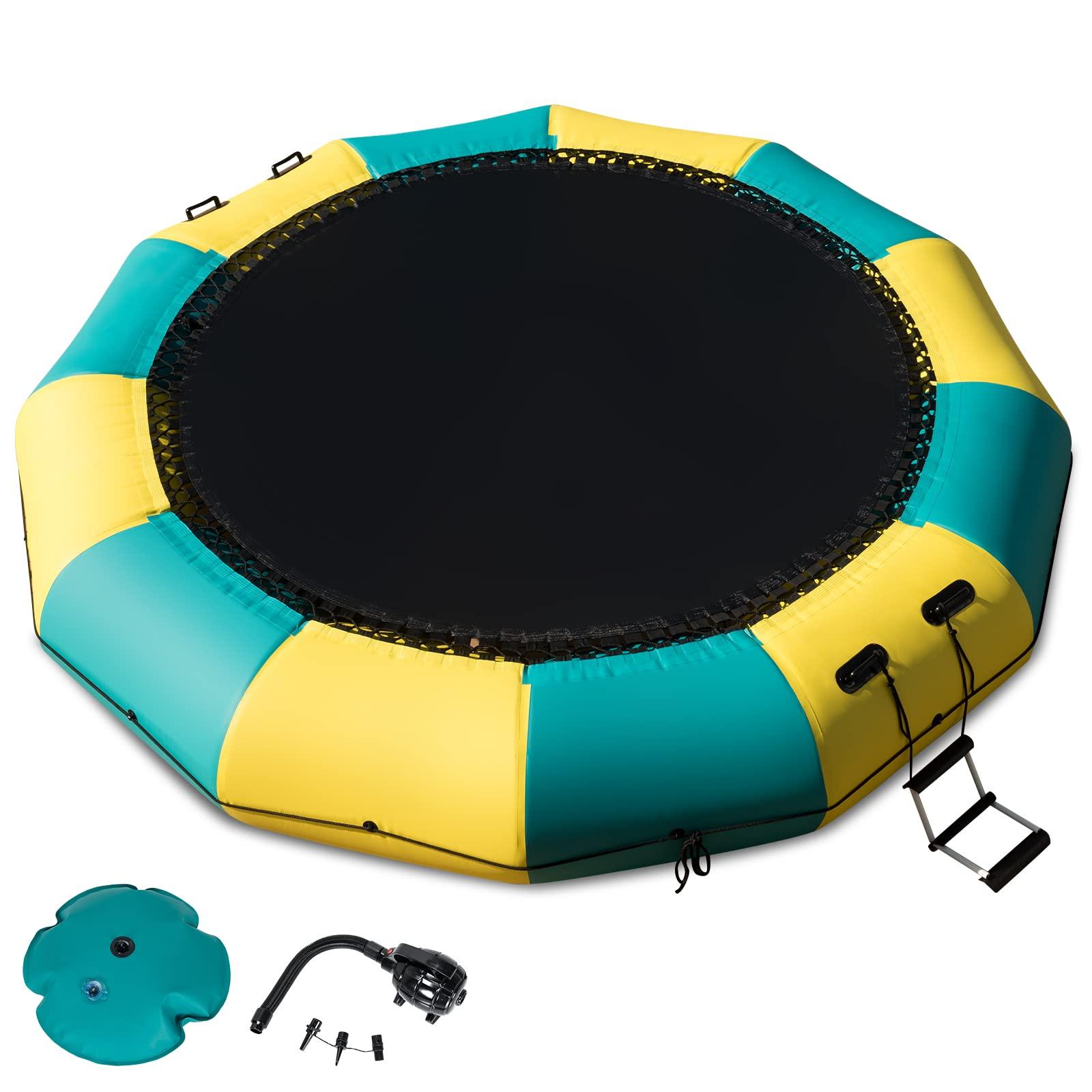 GYMAX GYMAX Water Trampoline, Floating Lake Trampoline with Electric Pump & Rope Ladder, Inflatable Water Bouncer for Lake, Heavy Duty for Adults (12Feet Yellow)