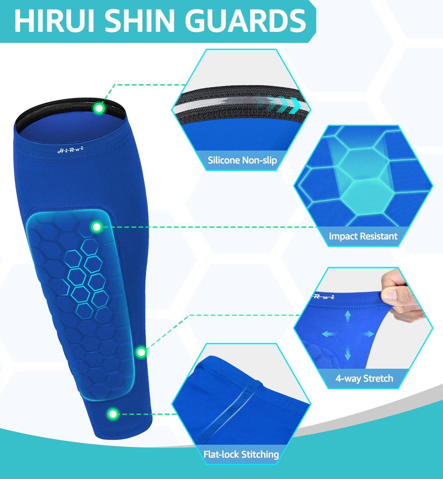 HiRui HiRui Soccer Shin Guards Shin Pads for Kids Youth Adult, Calf Compression Sleeve with Honeycomb Pads, Support for Shin Splint Baseball Boxing Kickboxing MTB, Lightweight(1PAIR)(Blue, XL)