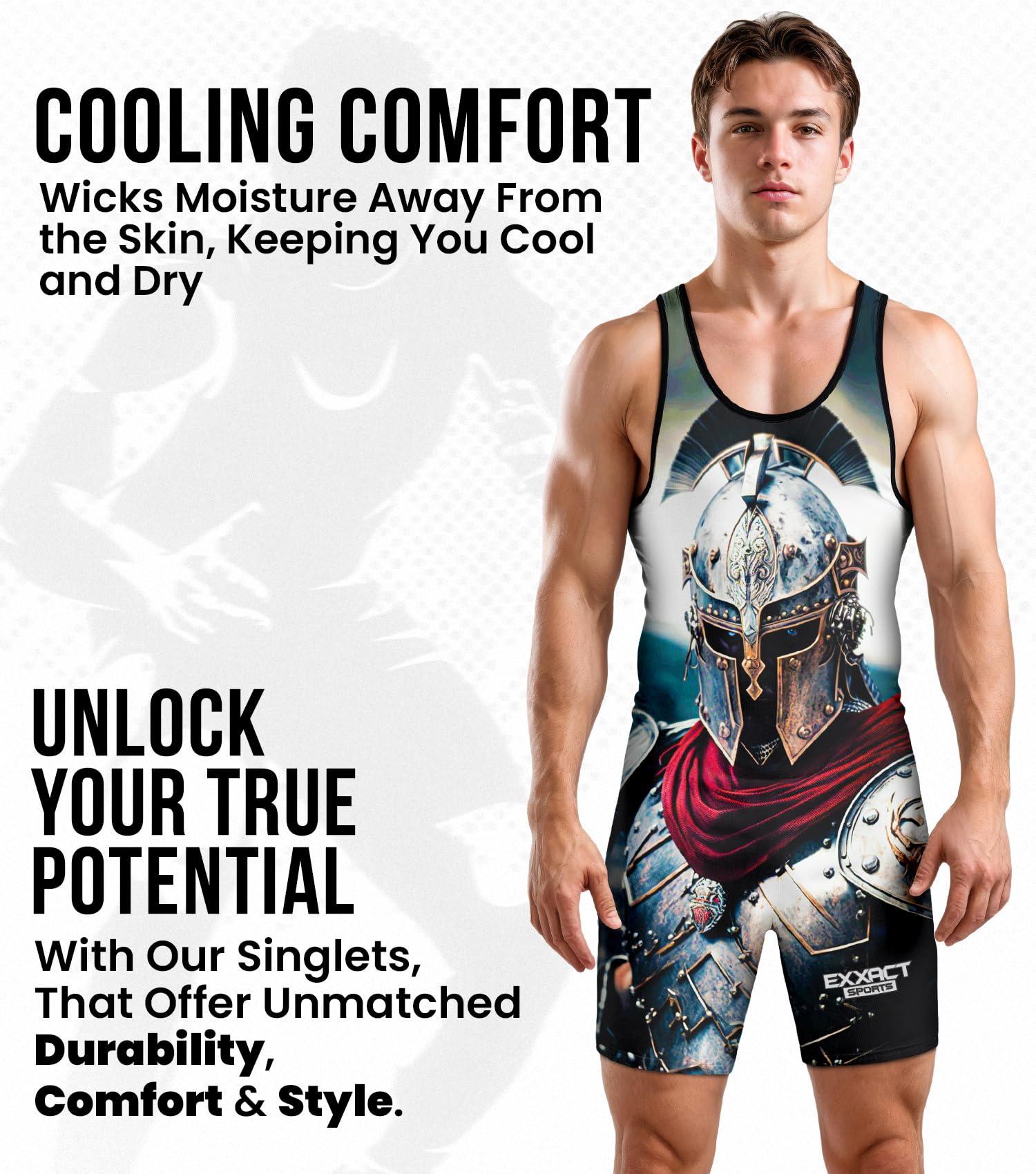 Exxact Sports Exxact Sports Sublimated Men\'s Wrestling Singlet, High-Performance Powerlifting Singlet, Wrestling Singlets for Men (AL, Gladiator)