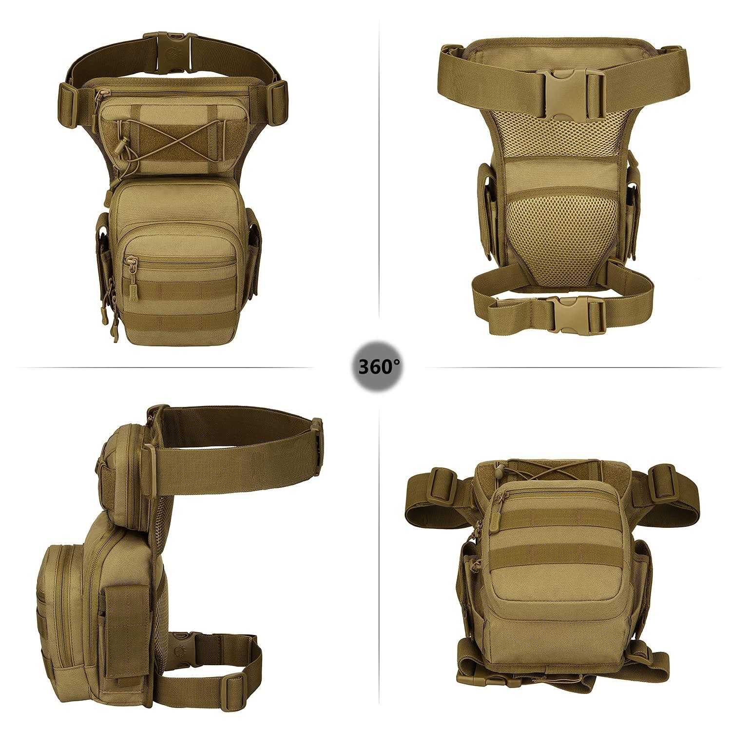 SunForMorning SunForMorning Tactical Drop Leg Bag Military Tool Gear Fanny Thigh Pack Molle Utility Airsoft Motorcycle Cycling Waist Gear Pouch (1 Patch Included), Brown