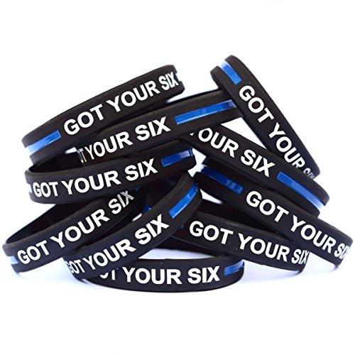 SayitBands Ten (10) of Got Your Six Wristband Bracelets with Thin Blue Line