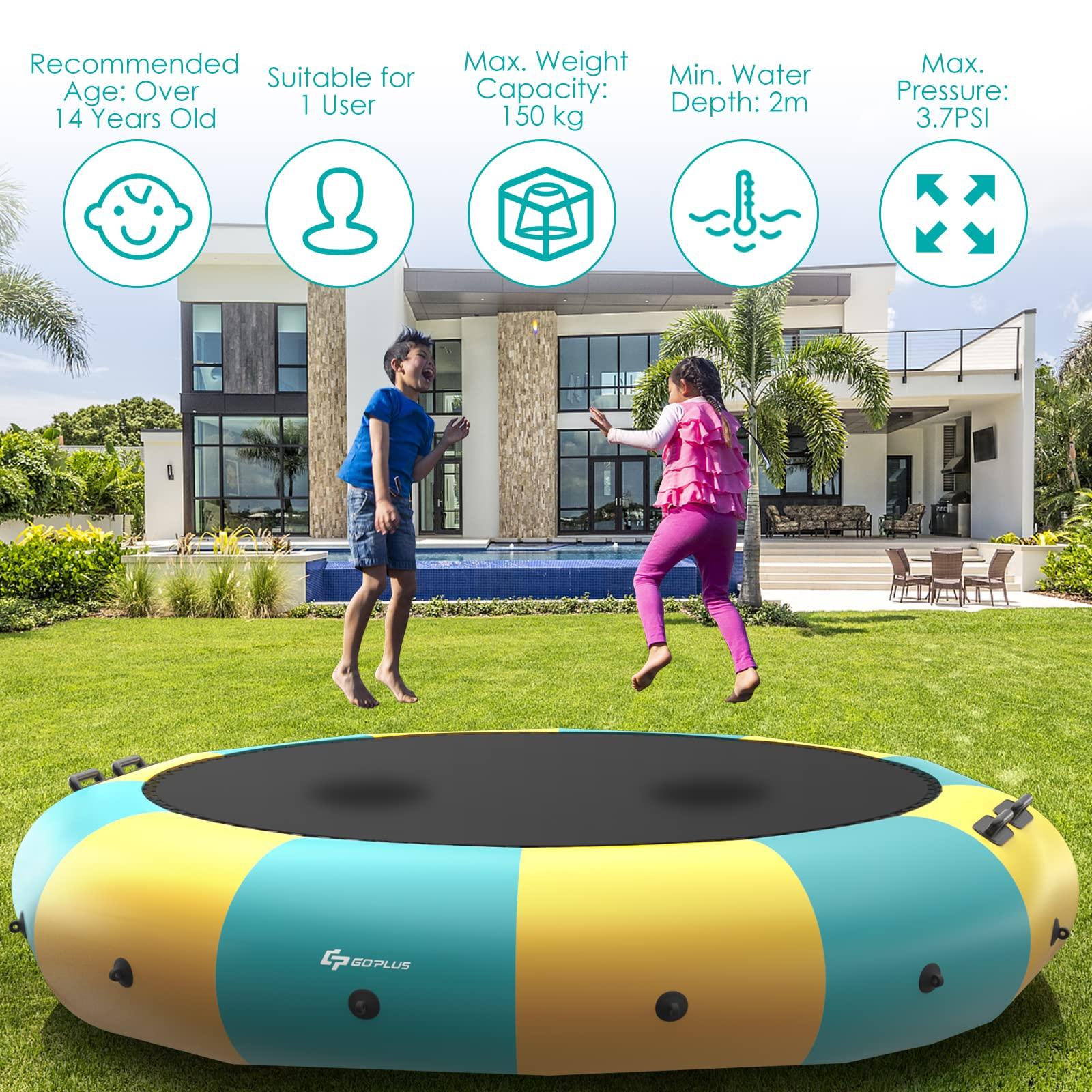 GYMAX GYMAX Water Trampoline, Floating Lake Trampoline with Electric Pump & Rope Ladder, Inflatable Water Bouncer for Lake, Heavy Duty for Adults (12Feet Yellow)