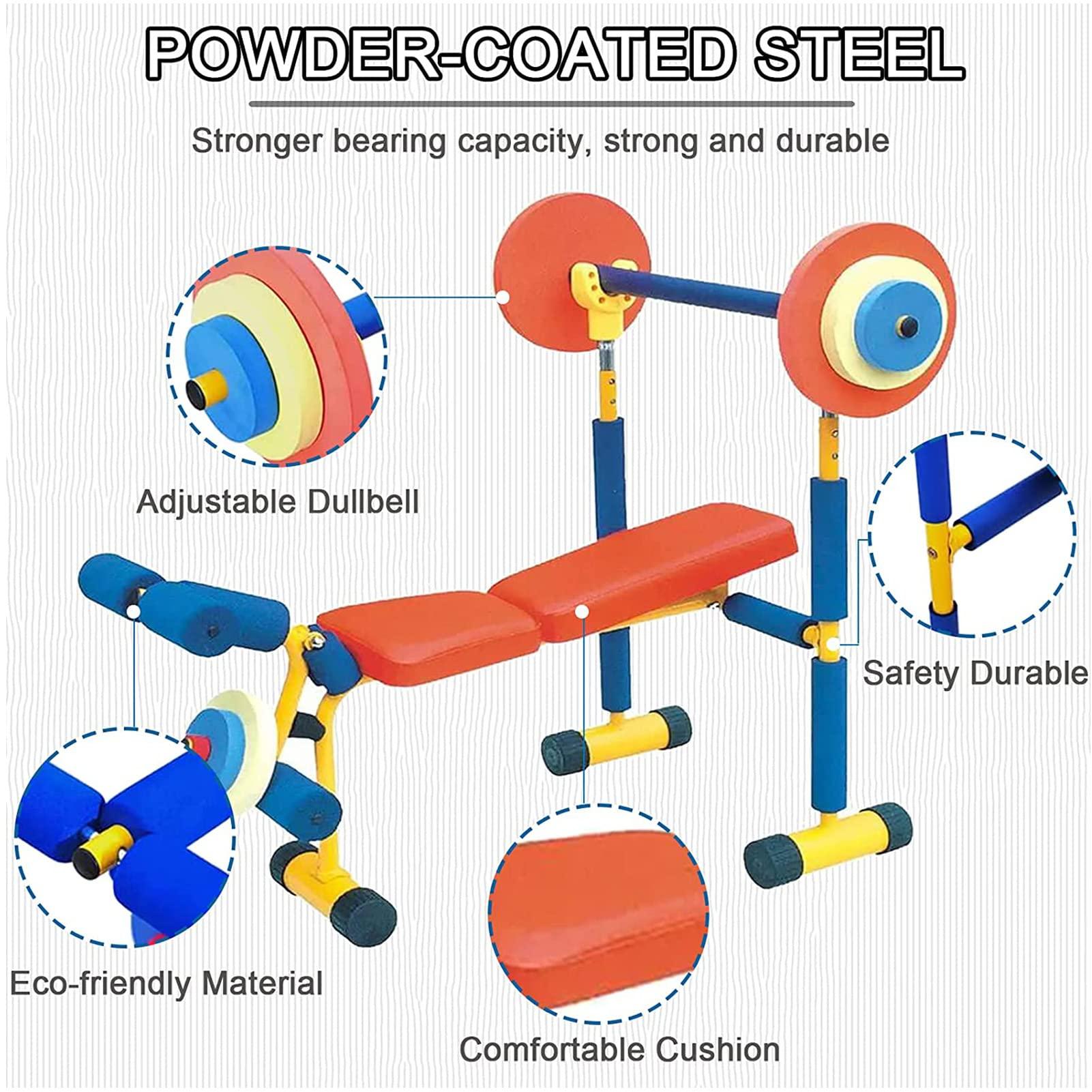 QBDGXFC Kids Weight Bench Set, Kids Toy Bench and Leg Press, Adjustable Fitness Exercise Equipment for Children, Children's Fitness Dumbbell Set for Beginner Exercise, Fitness Dumbbell Set Exercise Equipment, Bench and Leg Press, Boys and Girls Exercises Age