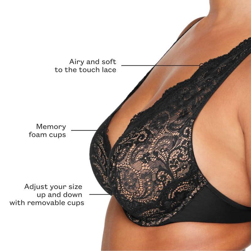 ThirdLove ThirdLove Lace Contour Plunge Bra Made for All-Day Wear, Adjustable Straps with Comfortable Underwire Support, Bras for Women Black