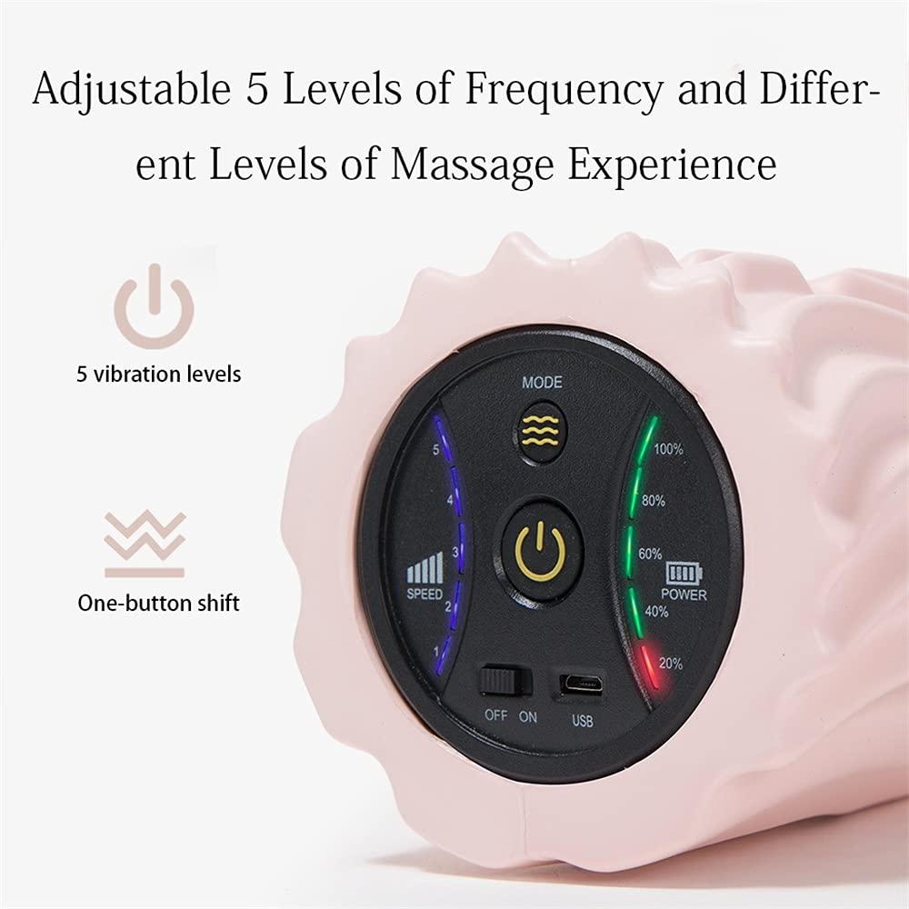 ALUNYAN ALUNYAN Vibrating Foam Roller 5-Speed Electric Foam Roller,Fitness Yoga Pillar Exercise EquipmentDeep Tissue Muscle Fitness Recovery,Trigger Point Massager Tool (Color : Pink)