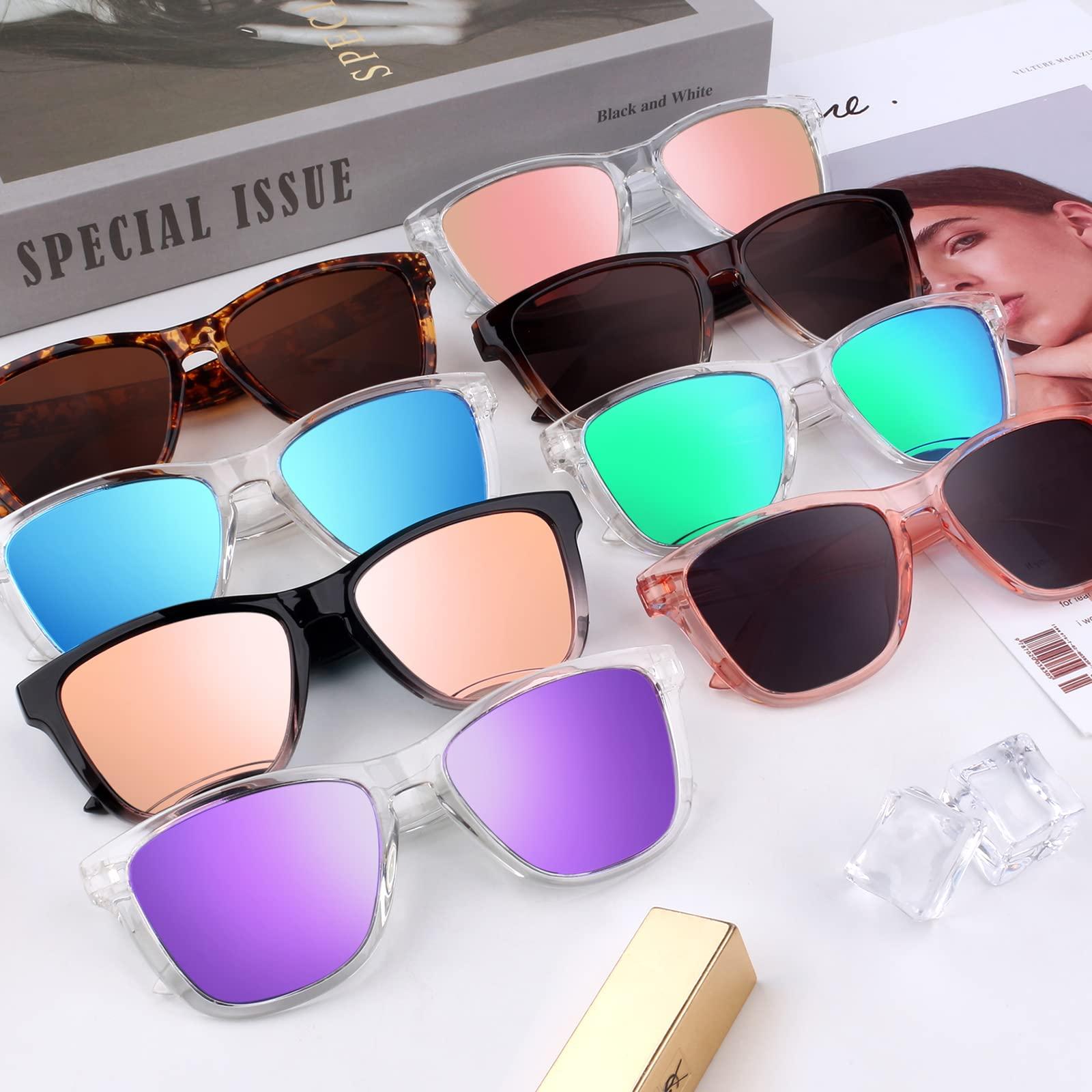 LINVO LINVO Polarized Sunglasses for Women Men, Clear Frame Colorful Mirrored Sun Glasses with UV Protection