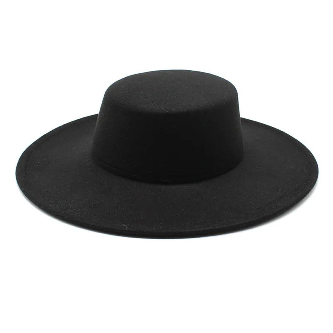 Generic French Women\'s Hat Big Wide 10CM Fedora Hat Winter Wool Wedding Jazz Hats Flat Top Felt Hat