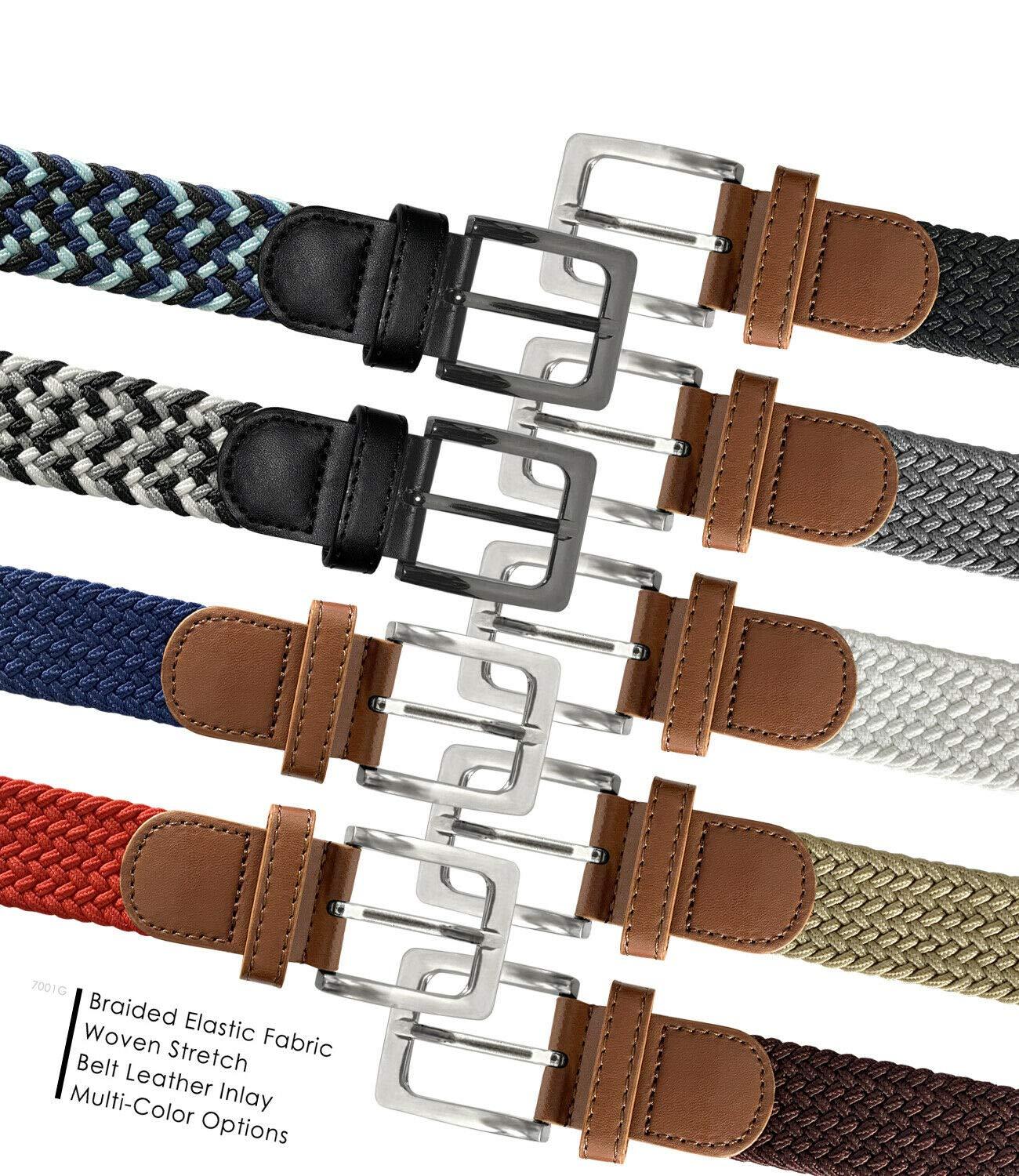 Belts.com Women's Stretch Belt Braided Elastic Stretch Belt Casual Weave Canvas Fabric Woven Belt 1-3/8" Wide (N/B/BL, S)