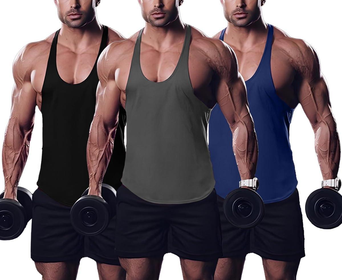 TNWUBOLN TNWUBOLN Men\'s Stringer Bodybuilding Workout Gym Tank Tops Training Cotton Fitness Y Back T Shirts