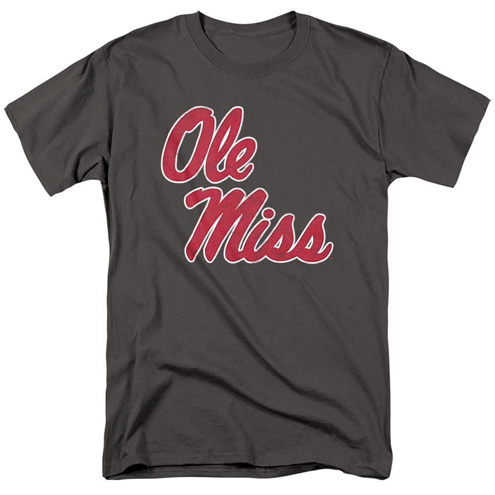University of Mississippi University of Mississippi Ole Miss Official Distressed Primary Unisex Adult T-Shirt, Charcoal, 4X-Large