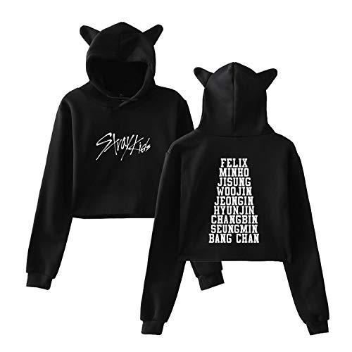Xkpopfans Kpop Stray Kids Hoodie Woojin Hyunjin Felix Jisung Changbin Crop Top Sweater Jacket XXL Black