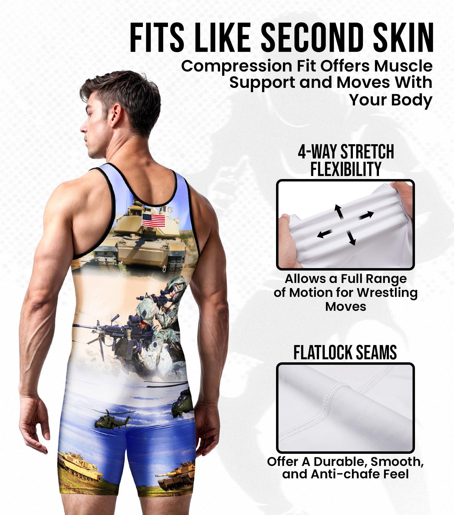 Exxact Sports Exxact Sports Sublimated Men's Wrestling Singlet, High-Performance Powerlifting Singlet, Wrestling Singlets for Men (AXL, US Army)