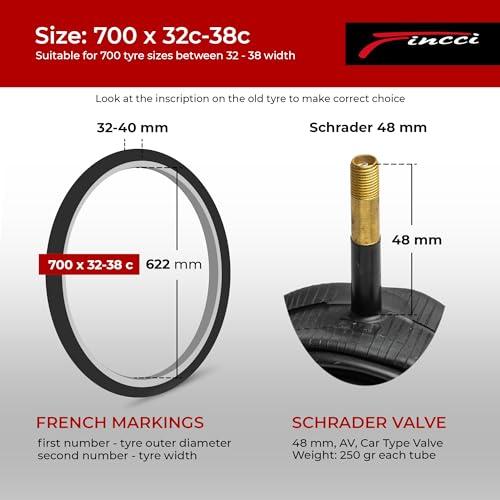 Fincci Fincci Bike Inner Tube 700x35c / 32c / 38c - Schrader Valve Inner Tubes 48mm for Cycle Bicycle Bike Tire - Pack of 2
