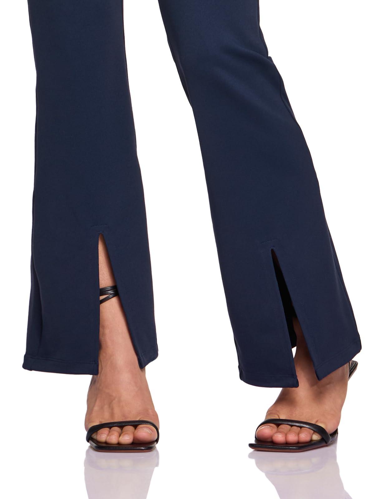 TSLA TSLA Women\'s Yoga & Dress Pants, Office Business Casual Work Slacks, Stretch Straight Leg/Bootcut Pants with 4 Pockets, Slit Bootcut Navy, Medium