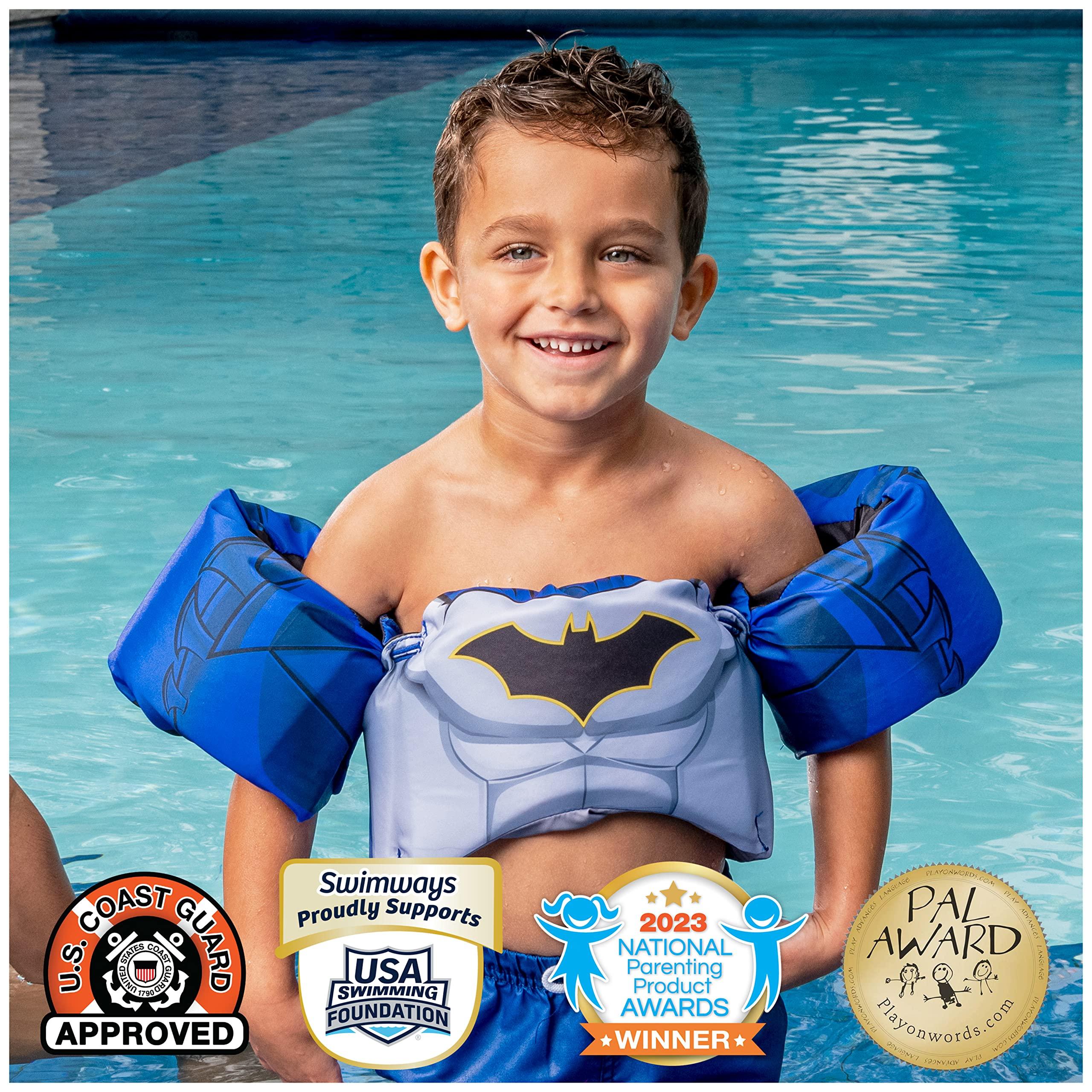 SwimWays SwimWays DC Batman Swim Trainer, US Coast Guard Approved Life Vest Kids Swim Vest, Arm Floaties & Life Jackets for Kids 33-55 lbs, Batman