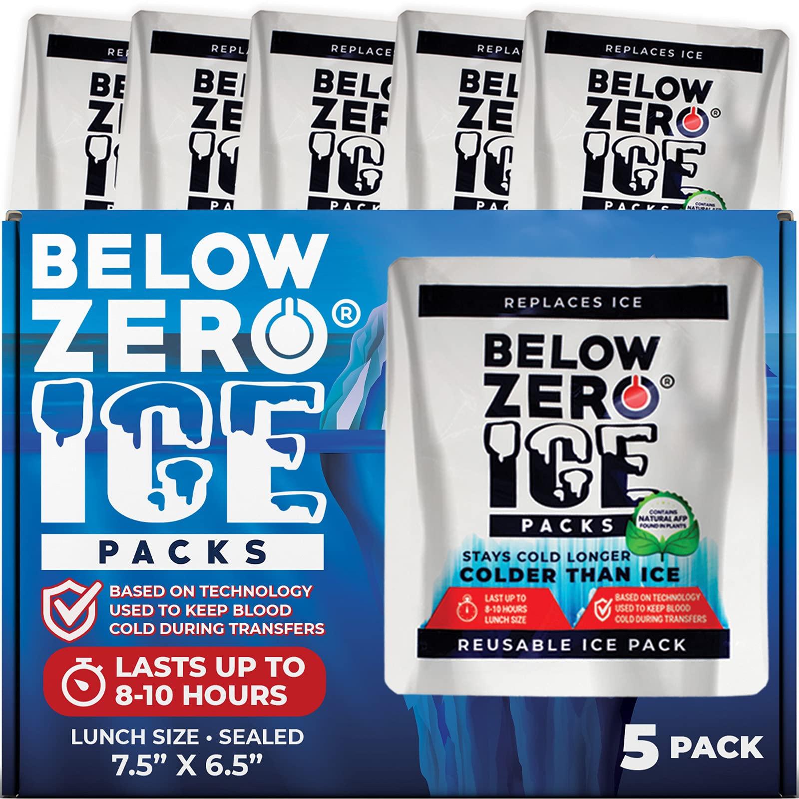 Below Zero Below Zero Prefilled Reusable Ice Packs for Coolers | Long Lasting Freezer Ice Blocks for Camping, Lunch Bags & More | 48 Hour Cooler Ice Pack Technology | Small 7.5x6.5 (5-Pack)