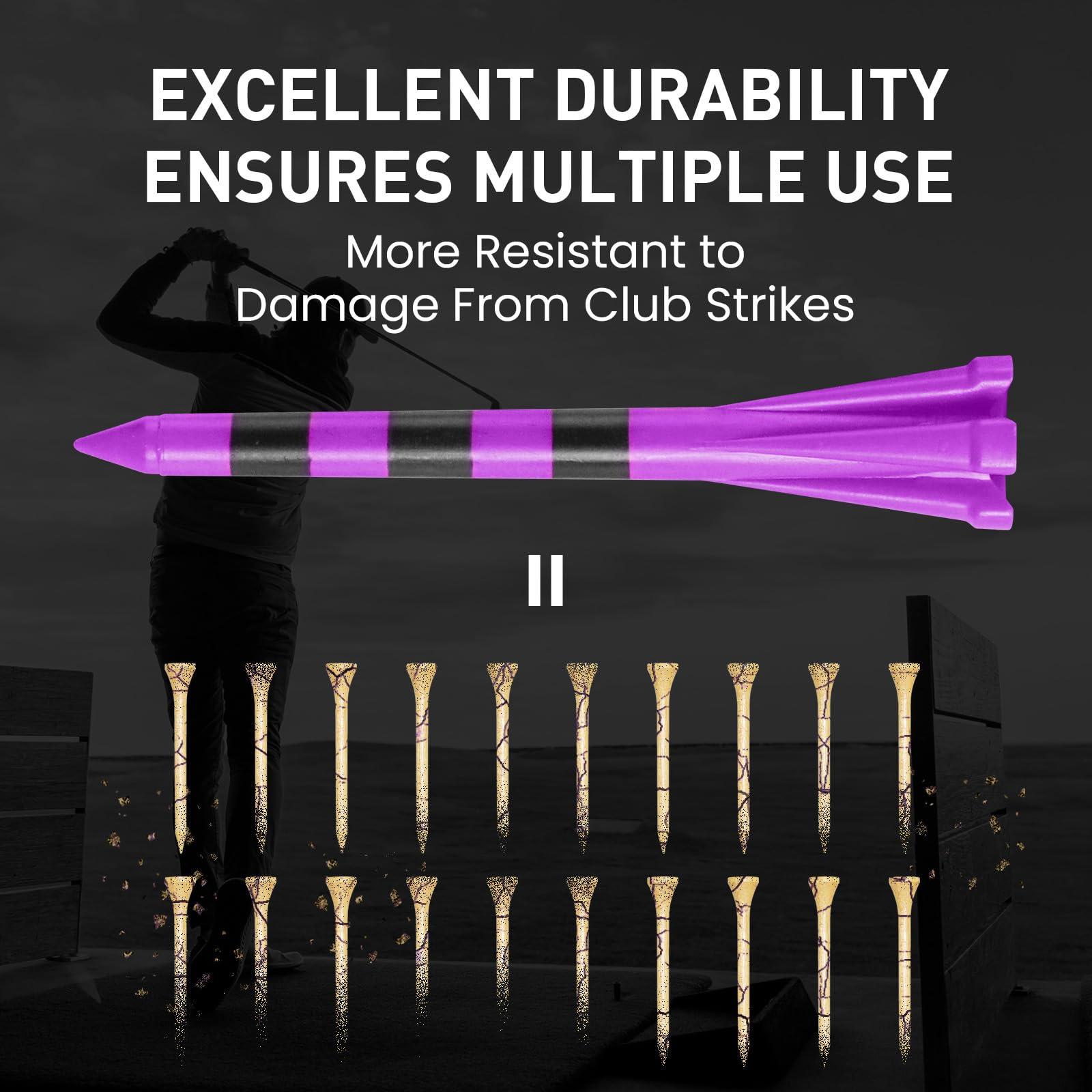 VEASAERS Golf Tees Plastic 3 1/4 2 3/4 inch Unbreakable 20 50 100 Pack, Bulk Long Stronger Upgrade More Durable Stable Reduce Friction Side Spin Tee Pink Pouple Gift for Men Women (20Pcs 3 1/4 inch, Purple)