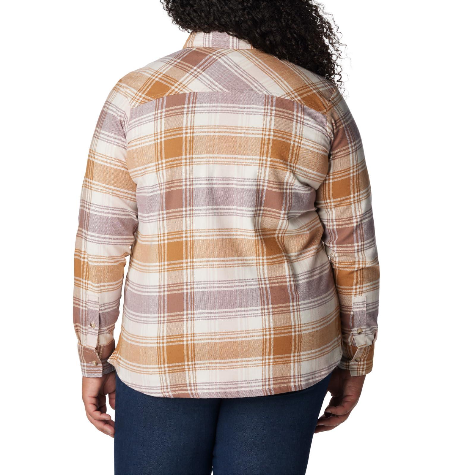 Columbia Columbia Women's Calico Basin Flannel Long Sleeve Shirt, Dusty Pink Dimensional Buffalo, 1X Plus